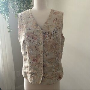 Talbots 100% Irish Linen Button Up Sleeveless Floral Vest size 8